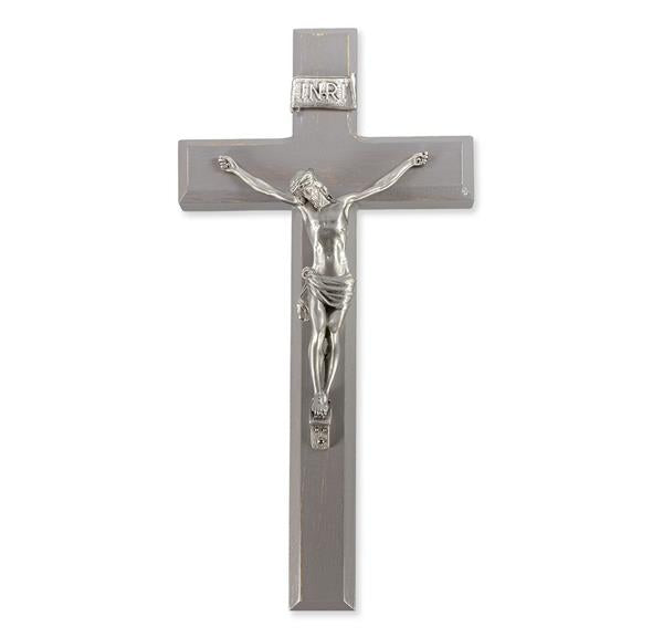 11" Grey Distressed CROSS WITH PEWTER CORPUS # 28738