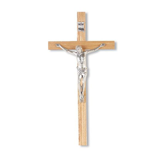 10" Oak Wood Cross W/Silver Corpus # 28741