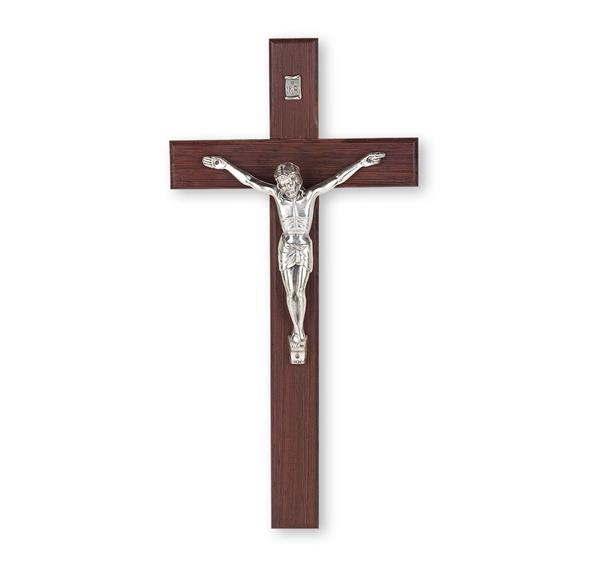 12" Italian Walnut Cross with an Antique Silver Plated Corpus # 28765