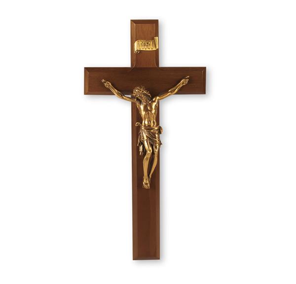 11" Walnut Wood Cross with a Museum Gold Plated Corpus # 28769