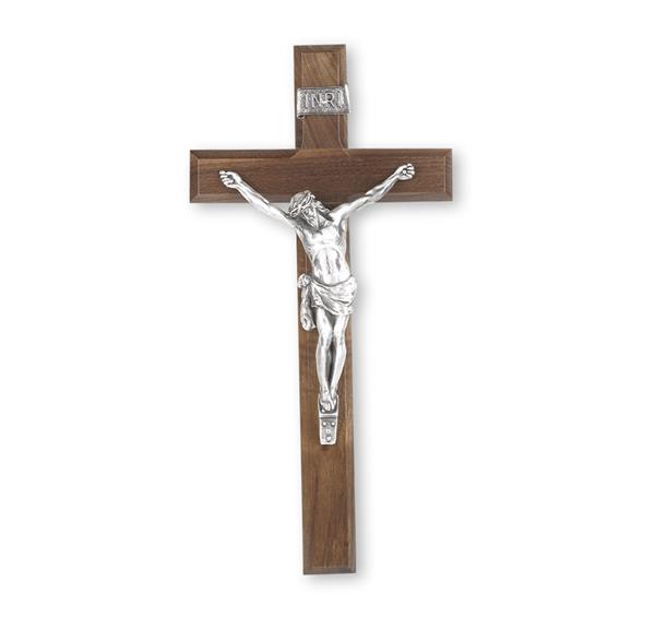 12" Walnut Wood Cross with Pewter Corpus # 28816