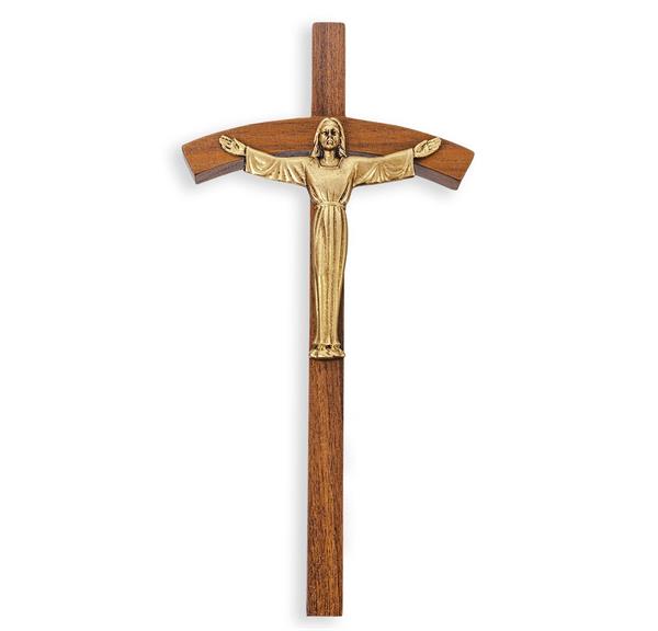 8" Walnut Cross with a Gold Plated Risen Christ Corpus # 28823