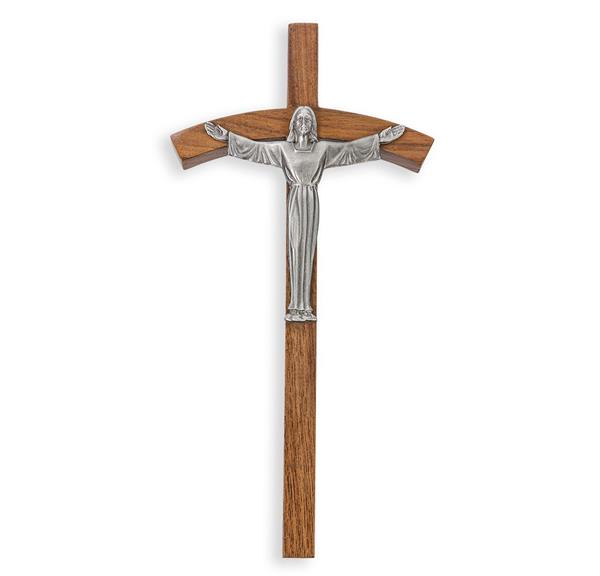 8" Walnut Cross with a Pewter Risen Christ Corpus # 28825
