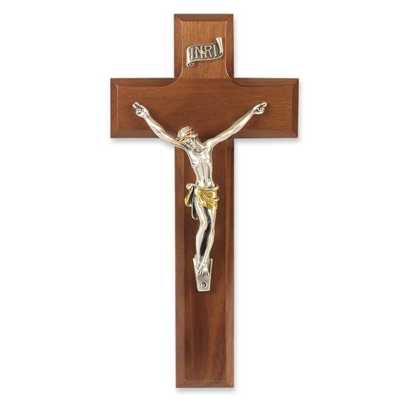 8" Walnut Cross with an Antique Silver Plated Corpus # 28828
