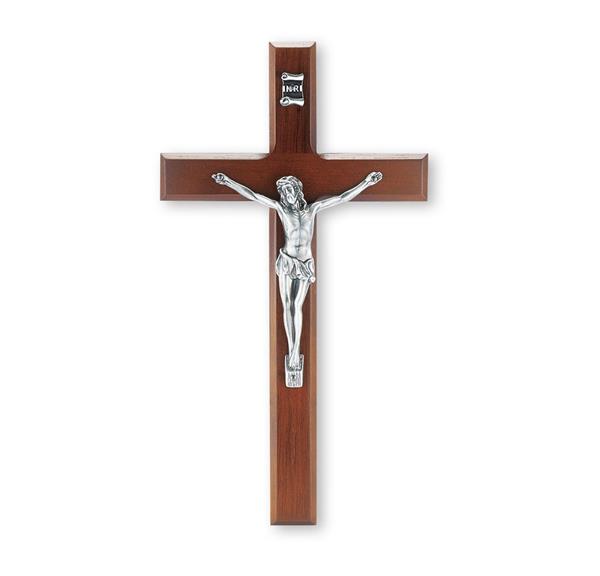 10" Walnut Crucifix with Antique Silver Plated Corpus # 28830