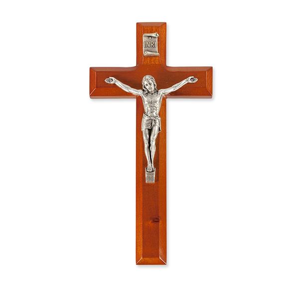 7" Natural Wood Cross w/Silver Corpus # 28833