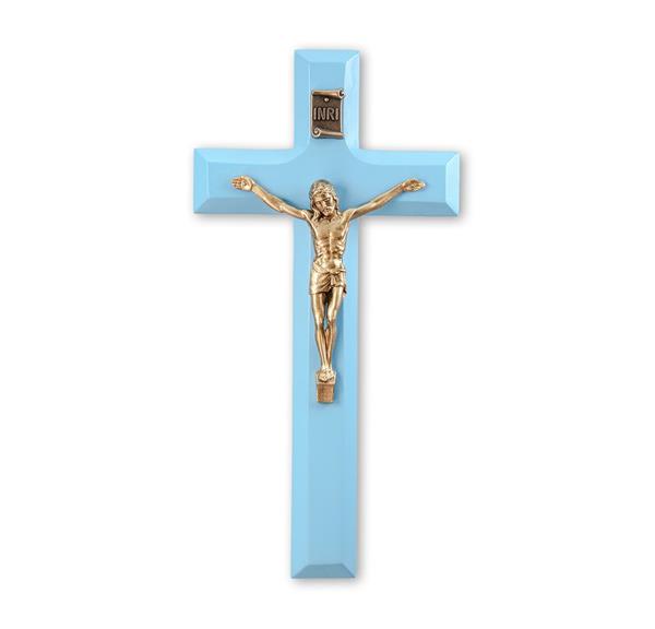7" Blue Wood Cross with Gold Corpus # 28834