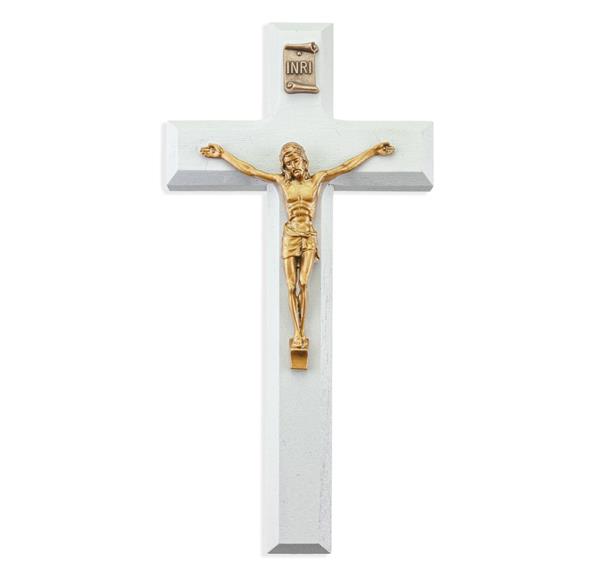 7" White Wood Cross with Gold Corpus # 28837