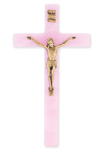 7" Pearlized Pink Cross w/Gold Corpus # 28839