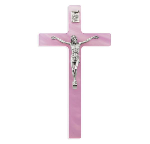 7" Pearlized Pink Cross W/Pewter Corpus # 28847