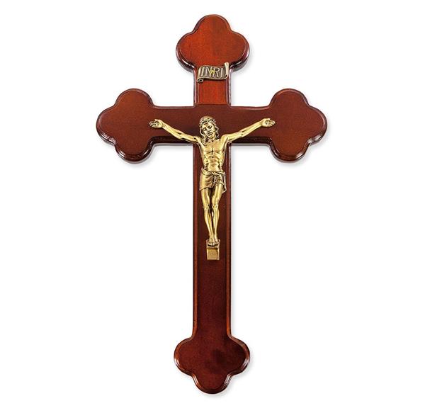 10" Dark Cherry Wood Cross w/Museum Gold Corpus # 28858