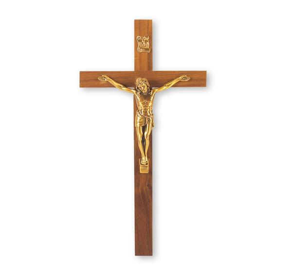 9" Walnut Cross W/Museum Gold Corpus # 28866