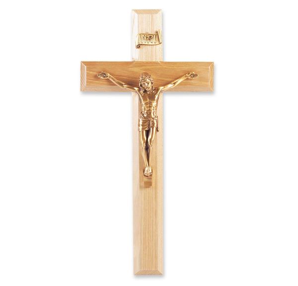 11" Oak Wood Cross w/Museum Gold Corpus # 28875