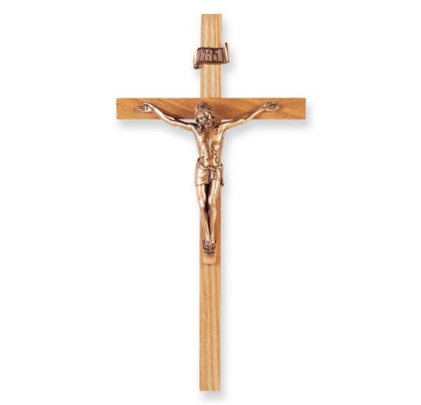 11" Oak Wood Cross w/Museum Gold Corpus # 28876