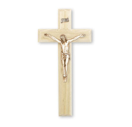 10" Oak Wood Cross with Museum Gold Plated Antiqued Corpus # 28882