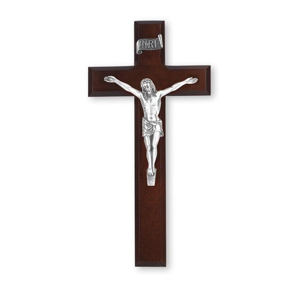 10" Dark Cherry Wood Cross with Pewter Corpus # 28889