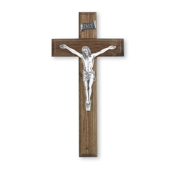 10" Walnut Wood Cross with Pewter Corpus # 28891
