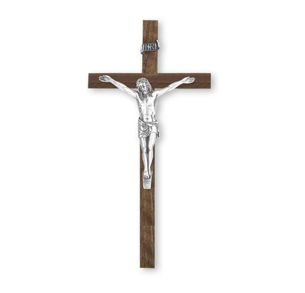 10" Walnut Wood Cross with Pewter Corpus # 28892