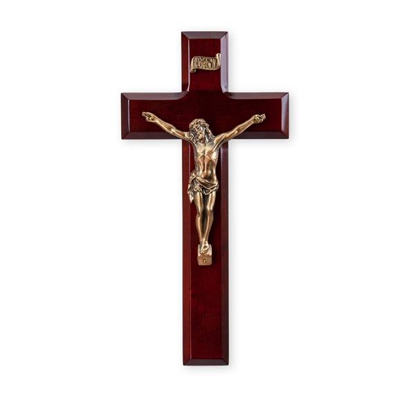 9" Cherry Wood Crucifix with Gold Corpus # 28894