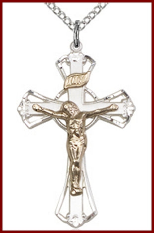 1-1/4" Gold Filled over Sterling Silver Crucifix, Your Choice of Chain, # 2890
