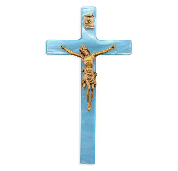 7" Pearlized Blue Cross w/Gold Corpus # 28902