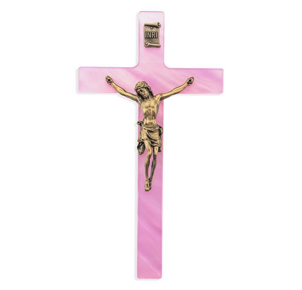 7" Pearlized Pink Cross w/Gold Corpus # 28904