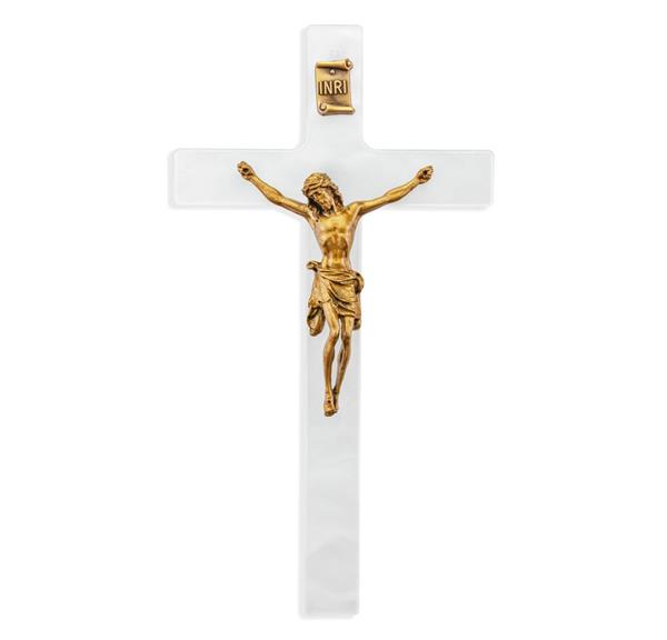 7" Pearlized White Cross with Gold Plated Corpus # 28908