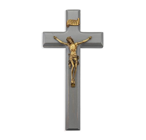10" Grey Distressed Cross W/Museum Gold Corpus # 28918