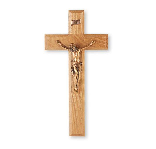 10" Oak Wood Cross with a Museum Gold Plated Corpus # 28919