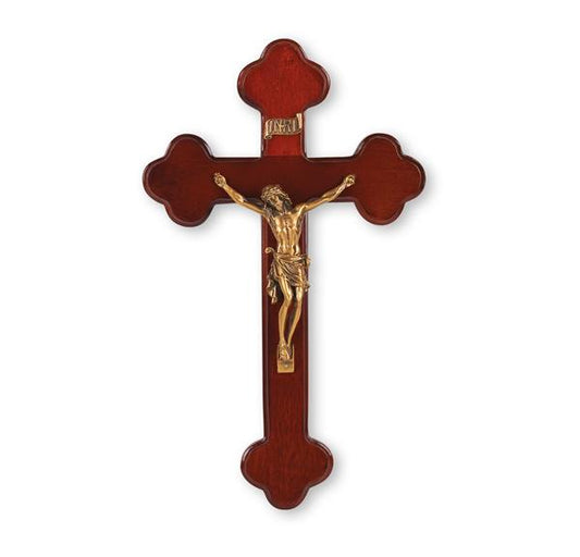 10" Budded Dark Cherry Wood Cross with a Museum Gold Plated Corpus # 28922
