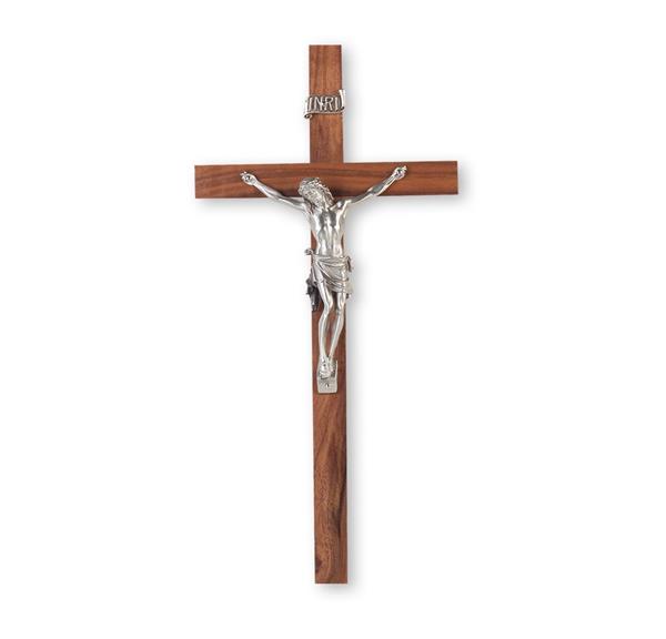 10" Walnut Wood Cross with a Pewter Corpus # 28934