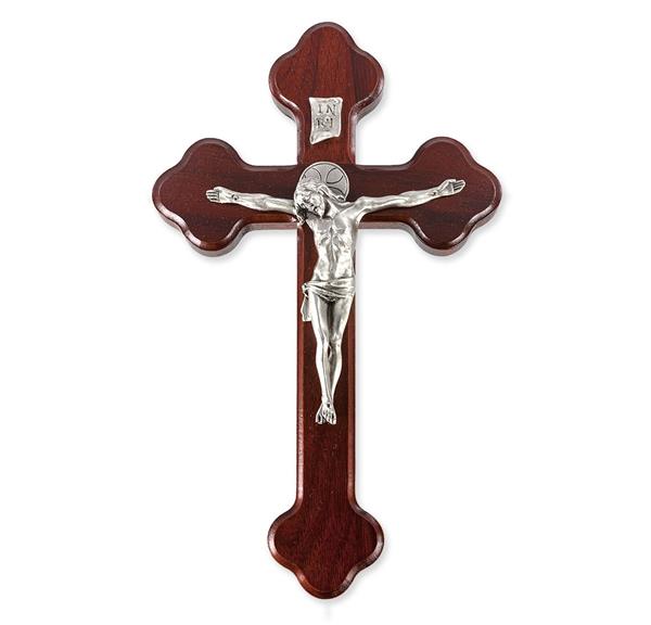 10" Latin Dark Cherry Finish Cross with Genuine Pewter Corpus with Halo # 28945