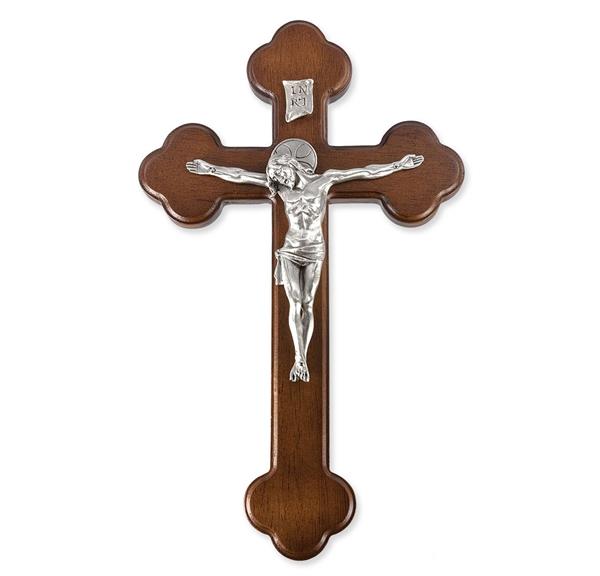 10" Latin Walnut Cross with Genuine Pewter Corpus with Halo # 28946