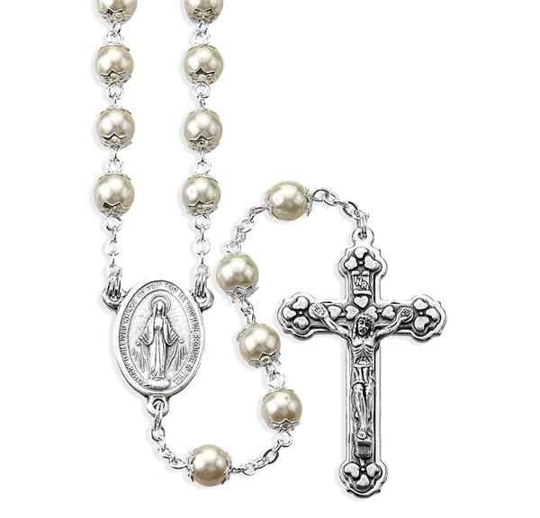 7mm White Pearl Capped Bead Rosary # 28987