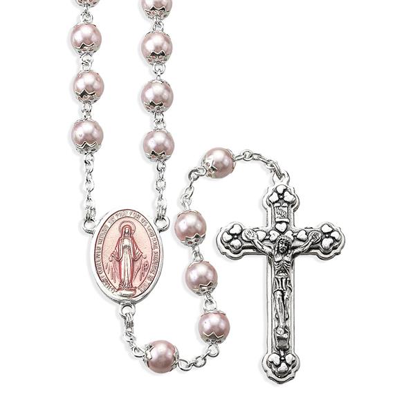 7mm Pink Pearl Capped Bead Rosary # 28988