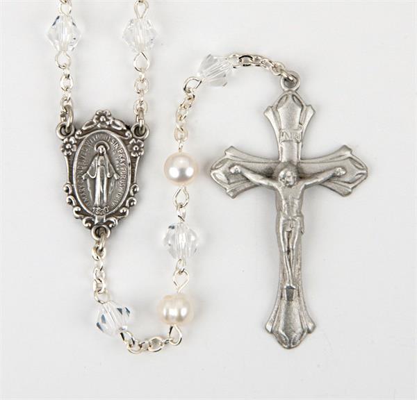 6mm White Genuine Freshwater Pearl Rosary in a Grey Velvet Box # 28991