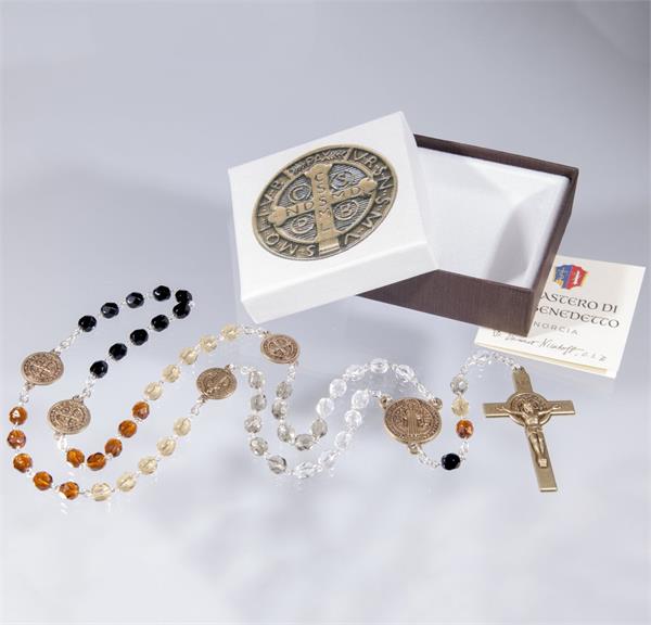 5mm x 6mm Brown Glass Bead Saint Benedict Five Color Rosary # 28997