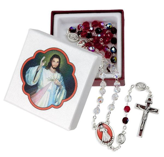 Tri Color Glass Bead Rosary Divine Mercy # 28999