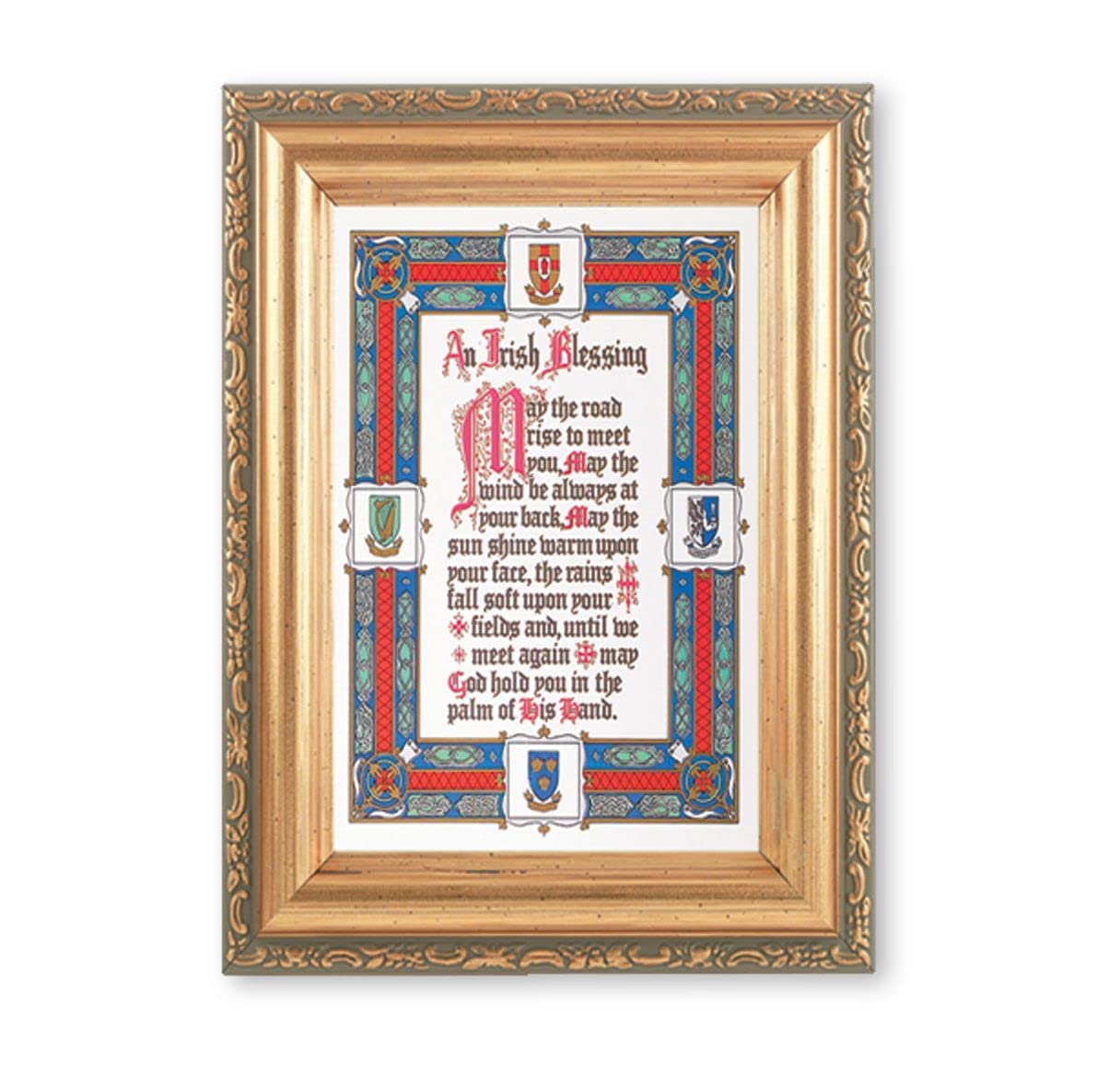 an Irish Blessing Picture, Antique Gold 5-1/2"x7 Frame with Acanthus-Leaf Edging Under Glass # 28214