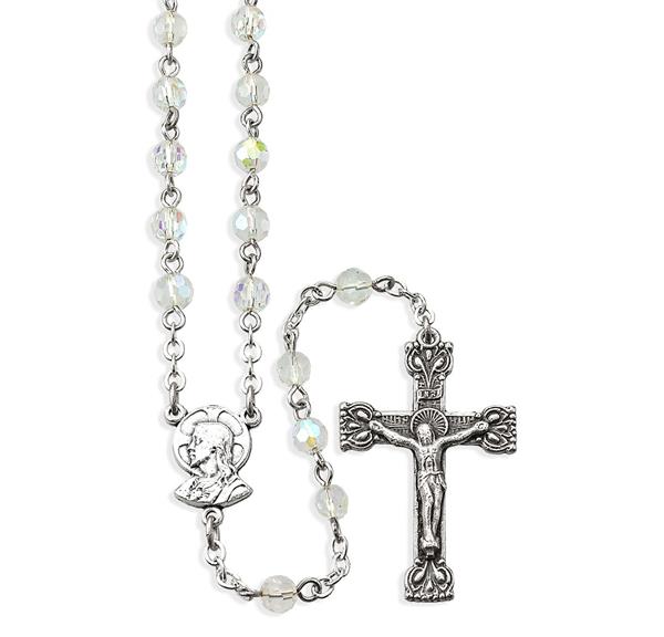 5mm Crystal Bead Rosary in a Grey Velvet Box # 29003