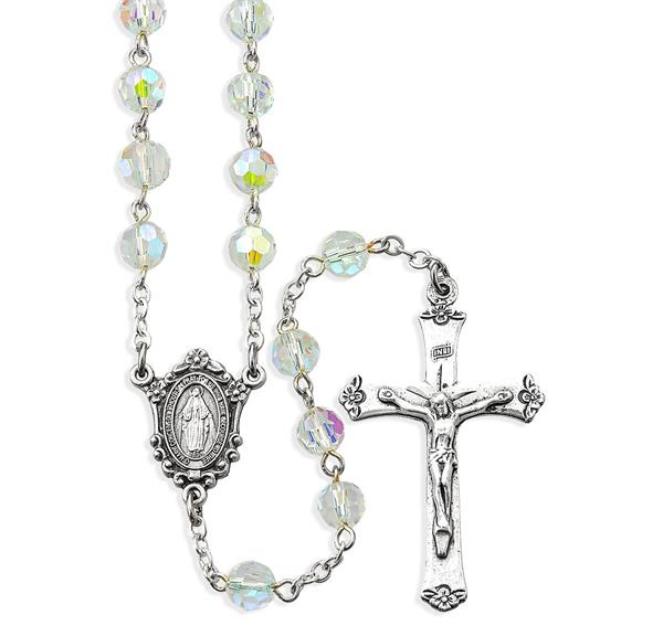 7mm Crystal Bead Rosary with a Deluxe Center and Crucifix Boxed # 29007
