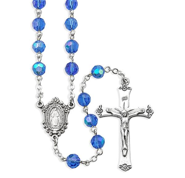 7mm Sapphire Crystal Bead Rosary with a Deluxe Center and Crucifix # 29009