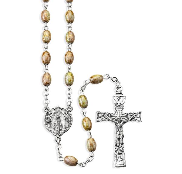 4mm x 6mm Light Brown Faux Imitation Marble Oval Bead Rosary # 29026