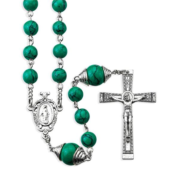 8mm Imperial Jasper Rosary, 11mm Capped Our Father Beads # 29041