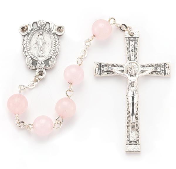8mm Genuine Rose Quartz Stone Rosary # 29055