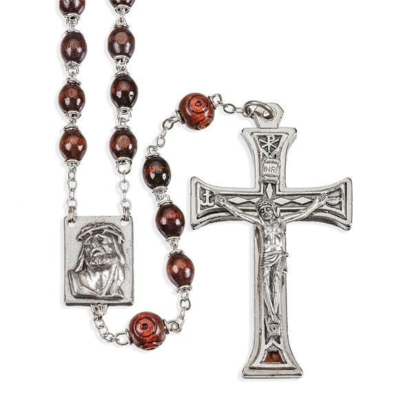 Maroon Palissander Bead Rosary with Deluxe Crucifix and Boxed # 29068