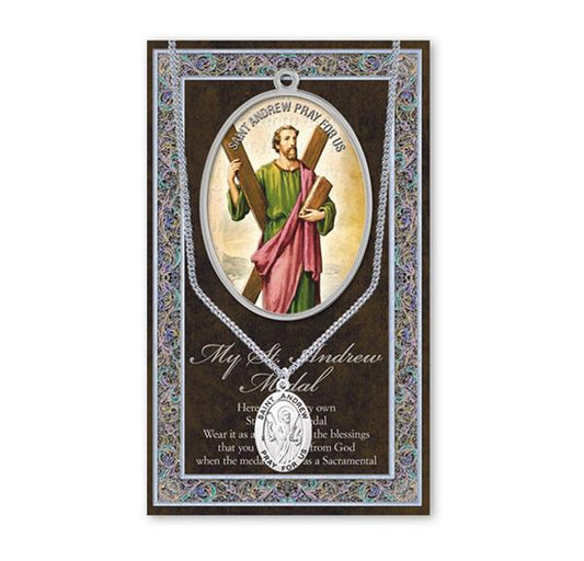 St. Andrew Biography and Folding Picture Card with a Medal & Chain # 29132