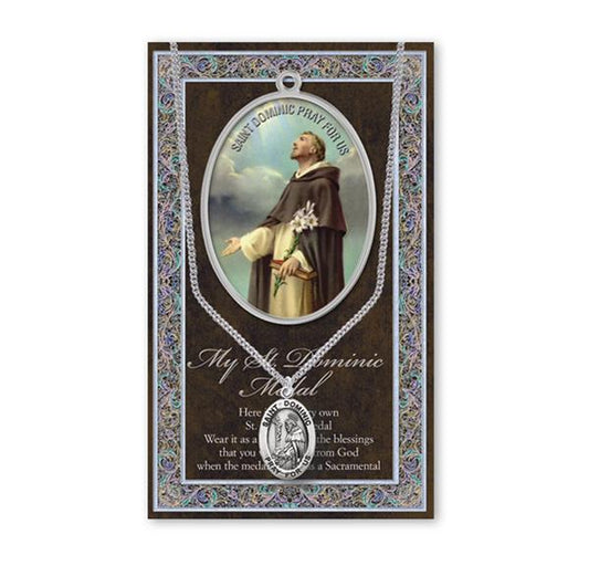 St. Dominic Biography and Folding Picture Card with a Medal & Chain # 29134