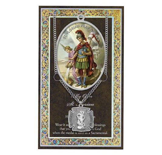 St. Florian Biography and Folding Picture Card with a Medal & Chain # 29135