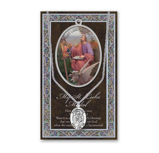 St. Luke Biography and Folding Picture Card with a Medal & Chain # 29137